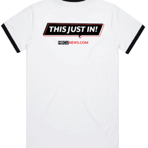 White/Black Ringer “THIS JUST IN!” T-Shirt